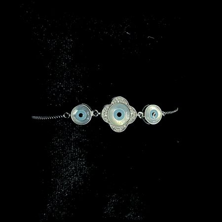 Evil Eye Floral Petal 92.5 Sterling Silver Flexi Bracelet
